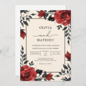 Invitation Mariage romantique à fleurs rouges profondes (Devant / Derrière)