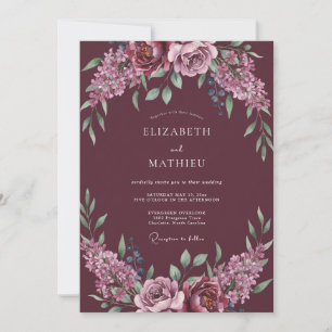 Invitation Mariage Romantique à la Guirlande Florale de Bourg