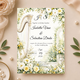 Invitation Mariage Romantique à la Harpe de Jardin Élégant