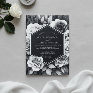 Invitation Mariage Romantique à la Rose Noire en Fleur