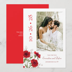 Invitation Mariage Romantique à la Rose Rouge Enregistrez la