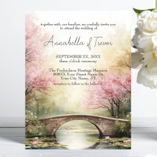 Invitation Mariage romantique à l'aquarelle avec un pont et d