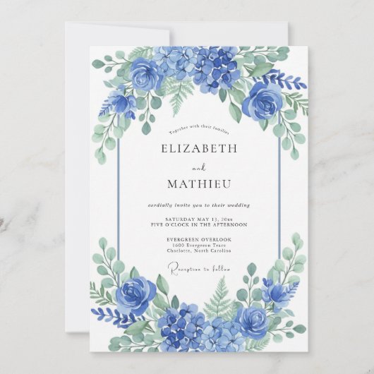 Invitation Mariage Romantique à l'Arche Florale Bleue (Devant)