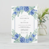 Invitation Mariage Romantique à l'Arche Florale Bleue (Debout devant)