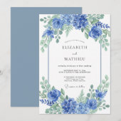 Invitation Mariage Romantique à l'Arche Florale Bleue (Devant / Derrière)
