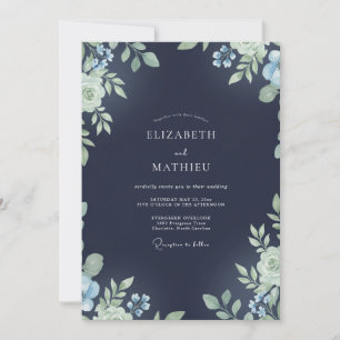 Invitation Mariage Romantique à Minuit aux Feuilles d'Indigo