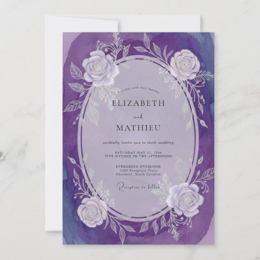 Invitation Mariage Romantique Améthyste Rose (Devant)