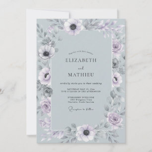 Invitation Mariage Romantique Anémone Bleu Ardoise