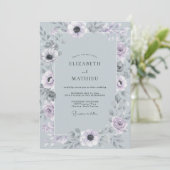Invitation Mariage Romantique Anémone Bleu Ardoise (Debout devant)