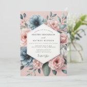 Invitation Mariage Romantique Anémone Bleu Poussiéreux (Debout devant)