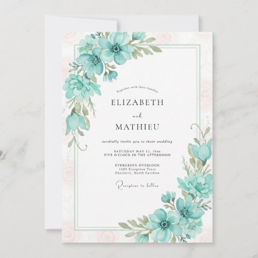 Invitation Mariage Romantique Anémone Mousse de Mer (Devant)
