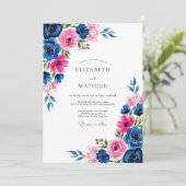 Invitation Mariage Romantique Aquarelle Fuchsia Navy (Debout devant)