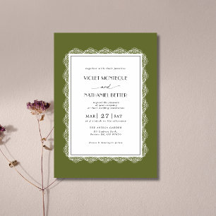 Invitation Mariage Romantique Argent Ancien Vert Olive Broder