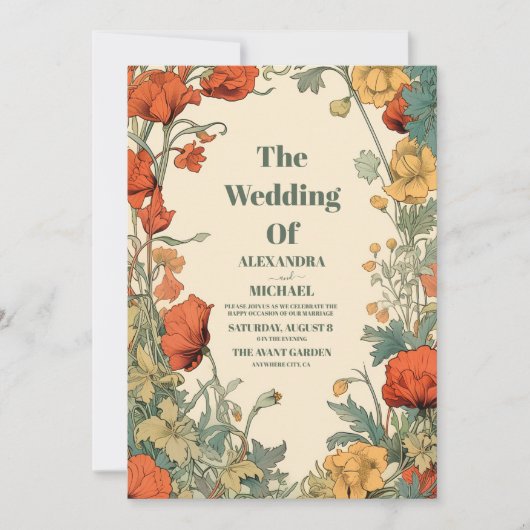 Invitation Mariage romantique Art Nouveau (Devant)