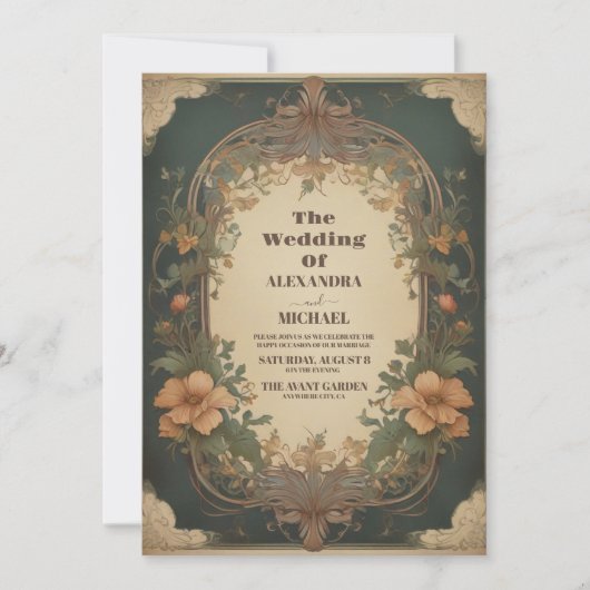 Invitation Mariage romantique Art Nouveau (Devant)