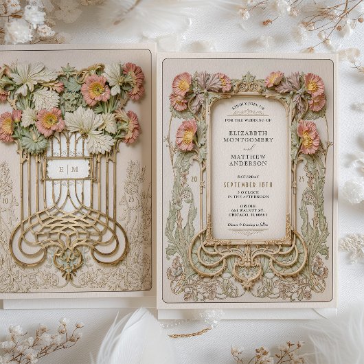 Invitation Mariage romantique Art Nouveau