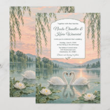 Mariage romantique au bord du lac avec des cygnes