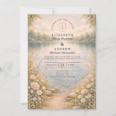 Invitation Mariage romantique au bord d'un lac fleuri en forê (Devant)