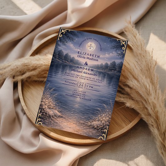 Invitation Mariage Romantique au Clair de Lune dans une Forêt