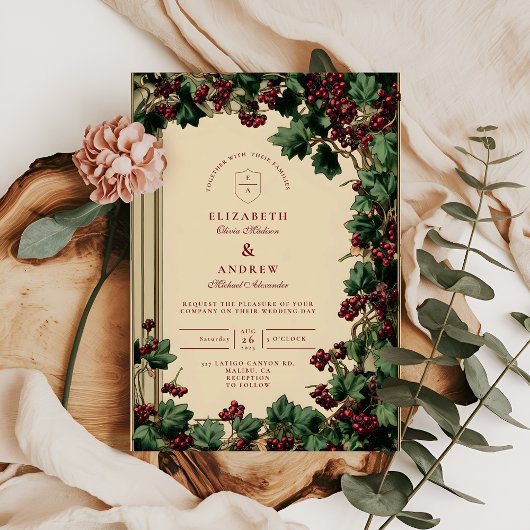 Invitation Mariage Romantique au Lierre et aux Baies