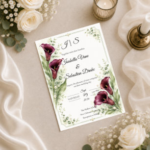 Invitation Mariage Romantique au Lys Callas Elegant Prune 