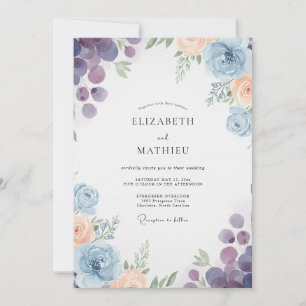 Invitation Mariage Romantique au Vignoble Bleu Poussiéreux
