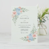 Invitation Mariage Romantique aux Fleurs Bleu Clair (Debout devant)