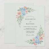 Invitation Mariage Romantique aux Fleurs Bleu Clair (Devant / Derrière)