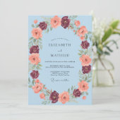 Invitation Mariage Romantique aux Fleurs Bleues Clair (Debout devant)