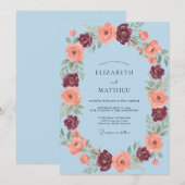 Invitation Mariage Romantique aux Fleurs Bleues Clair (Devant / Derrière)