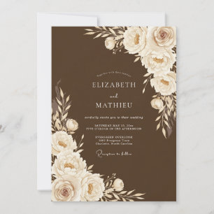 Invitation Mariage Romantique aux Fleurs Brunes