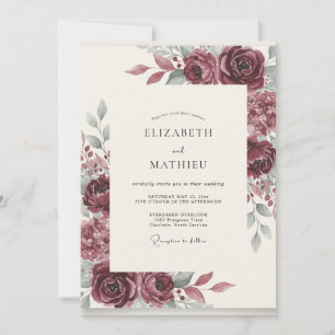 Invitation Mariage Romantique aux Fleurs de Bourgogne
