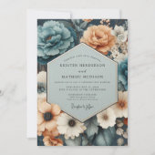 Invitation Mariage Romantique aux Fleurs de Corail Sarcelle (Devant)