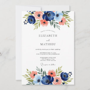 Invitation Mariage romantique aux fleurs de marine