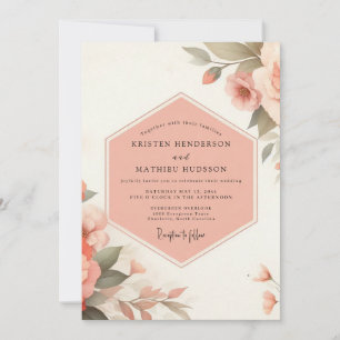 Invitation Mariage Romantique aux Fleurs de Pêche Pâle