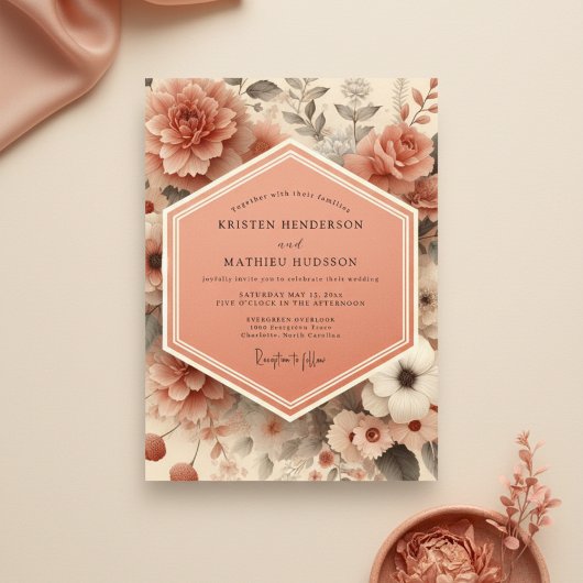 Invitation Mariage Romantique aux Fleurs de Pêcher