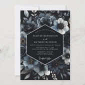 Invitation Mariage Romantique aux Fleurs de Sarcelle Foncé (Devant)