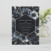 Invitation Mariage Romantique aux Fleurs de Sarcelle Foncé (Debout devant)
