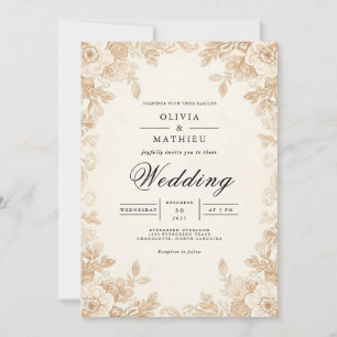 Invitation Mariage Romantique aux Fleurs de Sépia