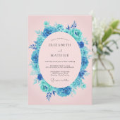 Invitation Mariage Romantique aux Fleurs de Teal (Debout devant)