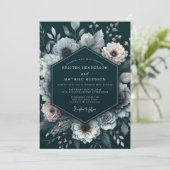 Invitation Mariage Romantique aux Fleurs de Teal Profond (Debout devant)