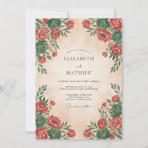 Invitation Mariage Romantique aux Fleurs Écarlates