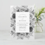 Invitation Mariage Romantique aux Fleurs Grises (Debout devant)