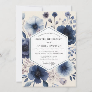 Invitation Mariage romantique aux fleurs indigo