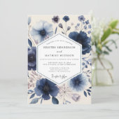 Invitation Mariage romantique aux fleurs indigo (Debout devant)