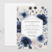 Invitation Mariage romantique aux fleurs indigo (Devant / Derrière)