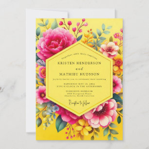 Invitation Mariage Romantique aux Fleurs Jaunes