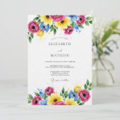 Invitation Mariage romantique aux fleurs magenta (Debout devant)