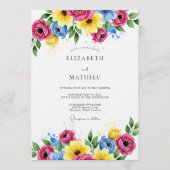 Invitation Mariage romantique aux fleurs magenta (Devant)