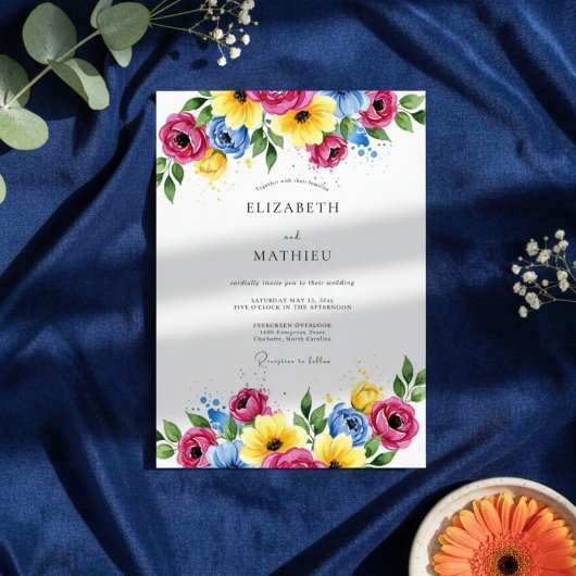 Invitation Mariage romantique aux fleurs magenta